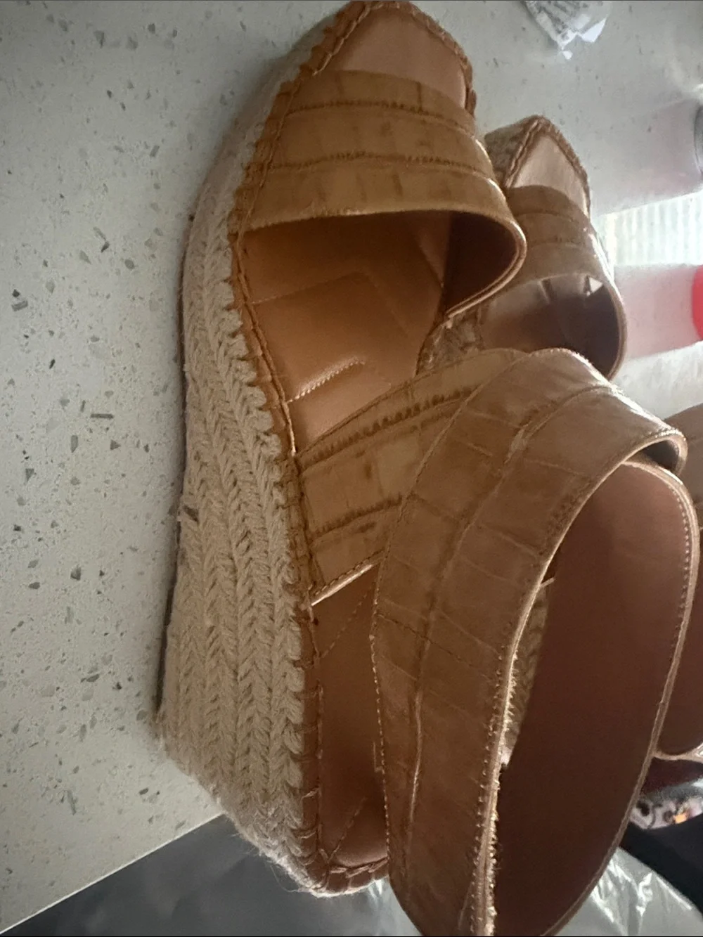 Franco Sarto Croc-Embossed Tan Slide Sandals